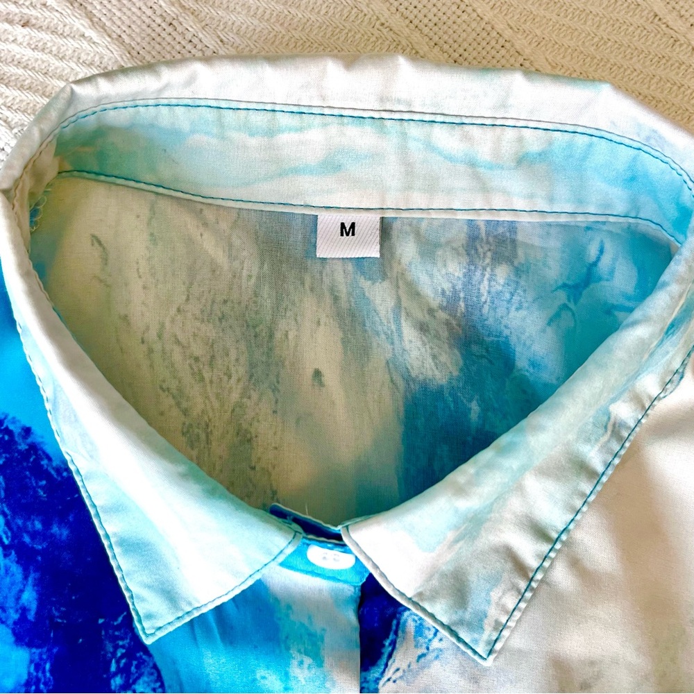 Unisex Blue Marble Water Swirls surf Splash Adjustable Sleeve Shirt - Picture 6 of 8